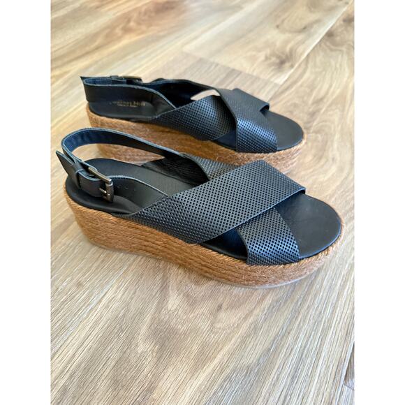 Garnet Hill Black Audrey Platform Espadrilles - Leather - size 39/8 - W4 - Picture 2 of 12